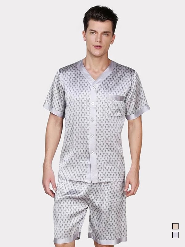19 MOMME Pyjama en soie court imprimé homme-Soie Plus