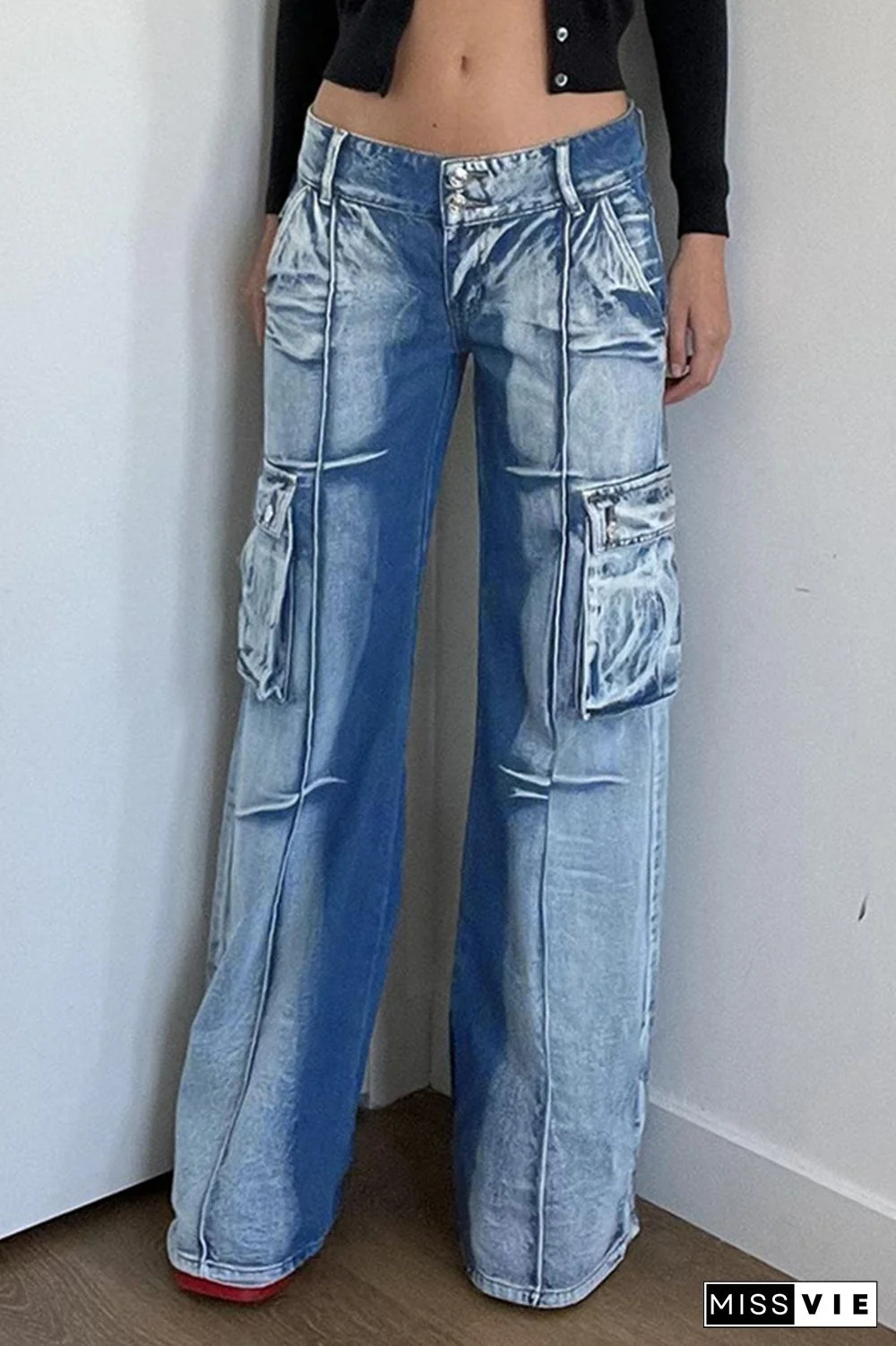 Casual Solid Patchwork Straight Denim Jeans