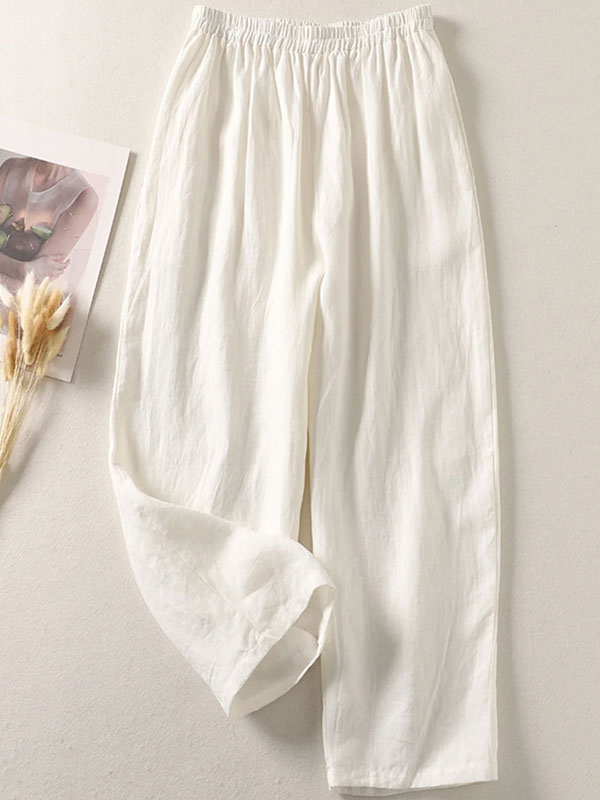 Women Casual Plain Cotton Loose Ankle Pants  tjj Shicloths
