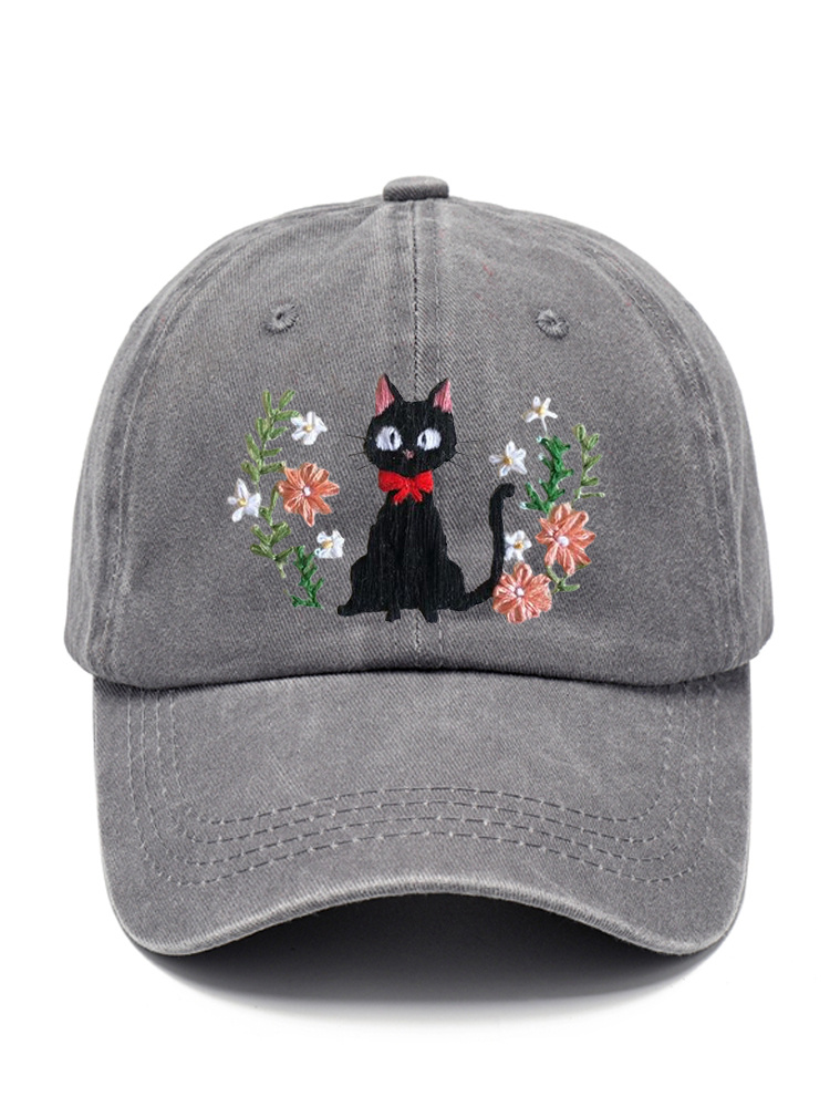 Comstylish Black Cat Embroidery Printed Hat
