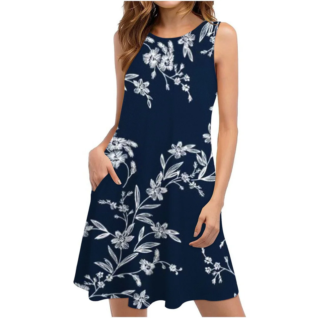 Summer Floral Print Long Dress Women  Bohemian Beach Sundresses Casual Elegant O Neck Short Sleeve Loose Dress Mini Sundress