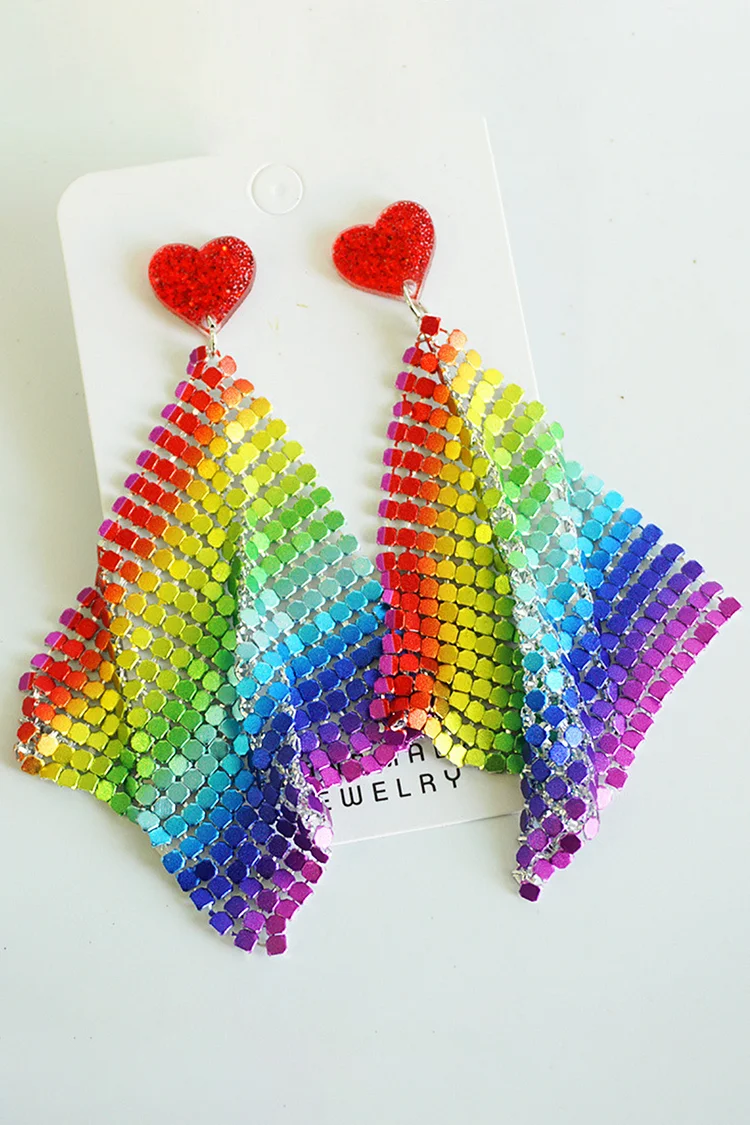 Festival Rainbow Love Acrylic Tassel Earrings 2024 - Xpluswear