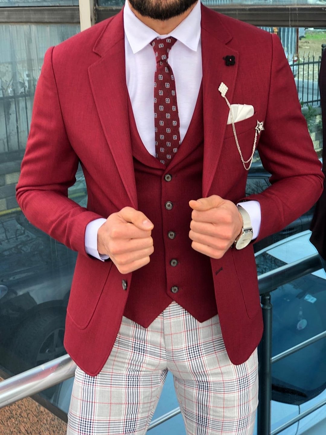 Slim-Fit Suit Vest Claret red