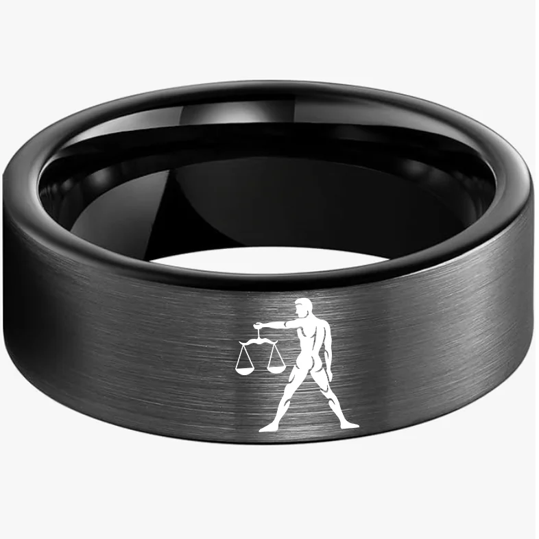 Men Women Black Libra Tungsten Carbide Rings Couple Wedding Bands Flat Top Comfort Fit 4MM 6MM 8MM Width