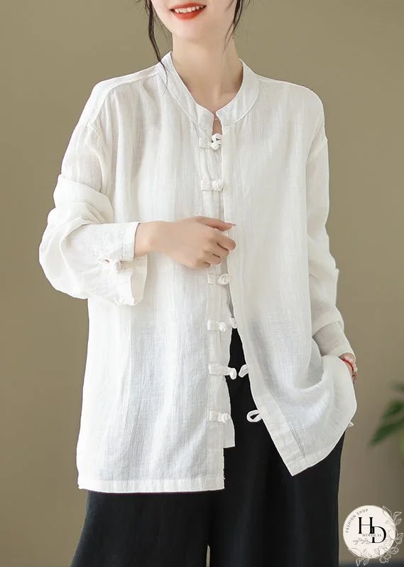 White Stand Collar Shirt Long Sleeve