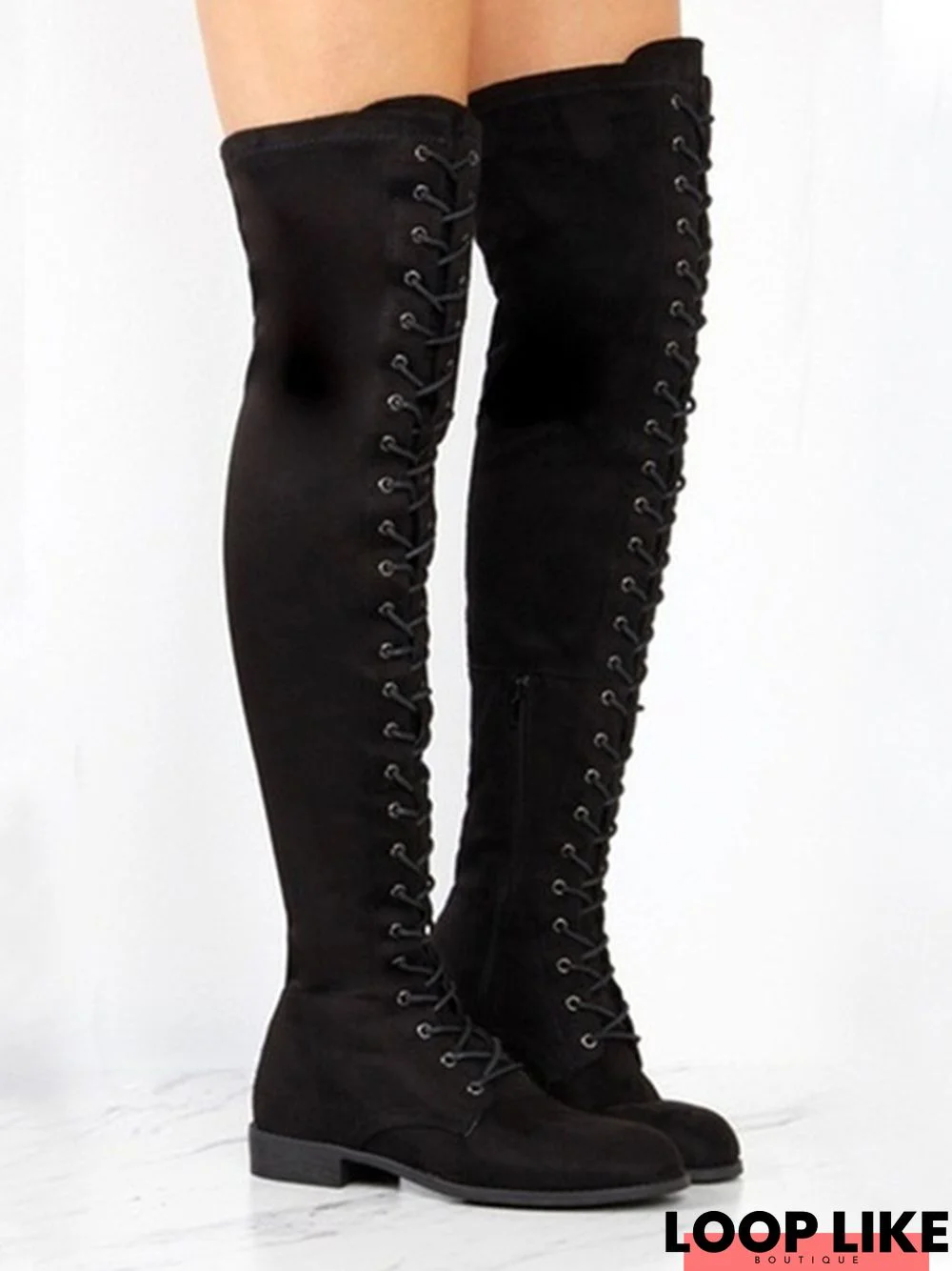 Lace-Up Front Over Knee Low Heel Rider Boots