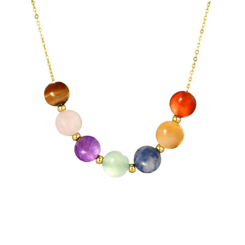 Vintage Style Color Block Stainless Steel Artificial Gemstones Natural Stone Gold Plated Pendant Necklace In Bulk2