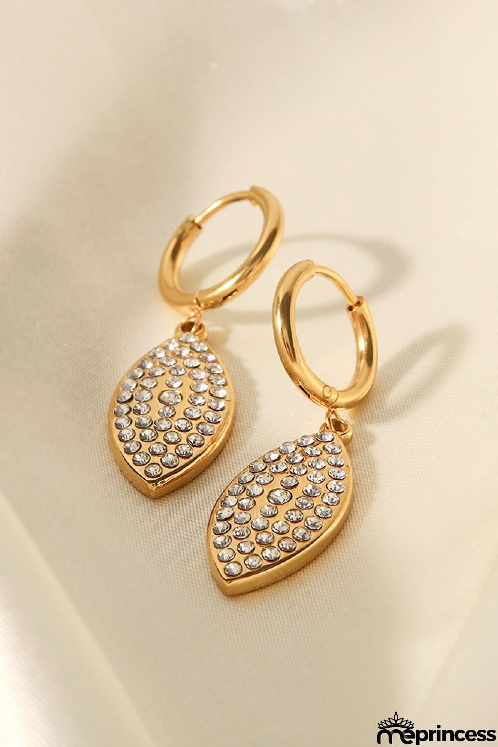 Inlaid Rhinestone Leaf Drop Earrings