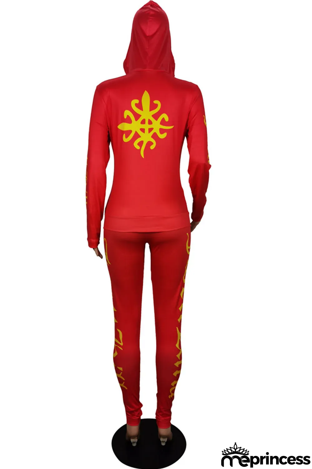 Red Fashion Sportswear Print Split Joint Hooded Collar Long Sleeve Two Pieces