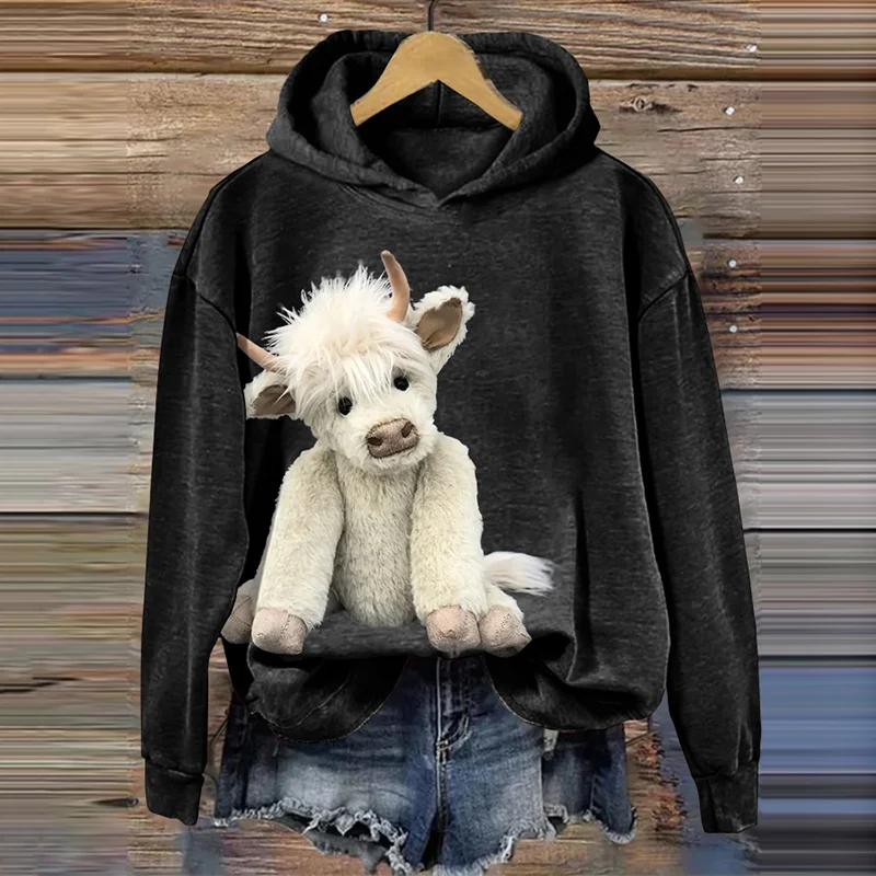 Women's Highland Cow Casual Long Sleeve Hoodie