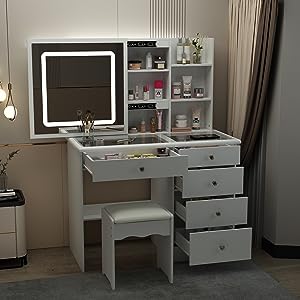 makeup vanity desk with light and glass top