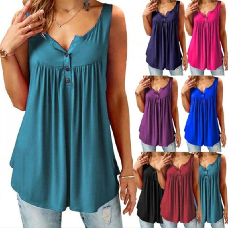 🍀summer sale🍀Comfy Loose Button Sleeveless Tank Top For Women