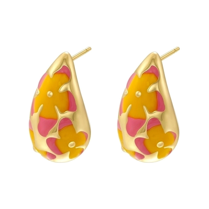 1 Pair Elegant Sweet Water Droplets Enamel Plating Copper 18K Gold Plated Ear Studs