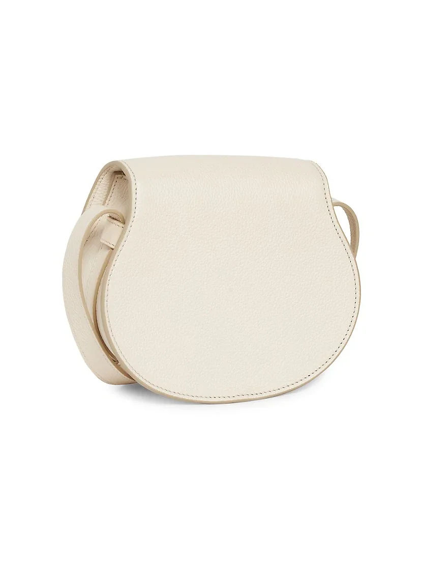 Chlo&eacute; Small Marcie Leather Saddle Bag white