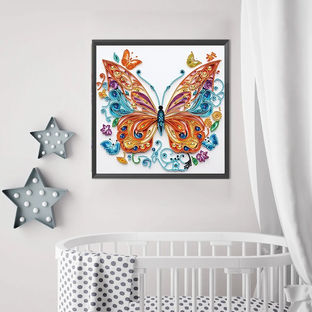 Diamond Painting - Partial Special Shaped Drill - Flower Butterfly(Canvas|30*30cm)