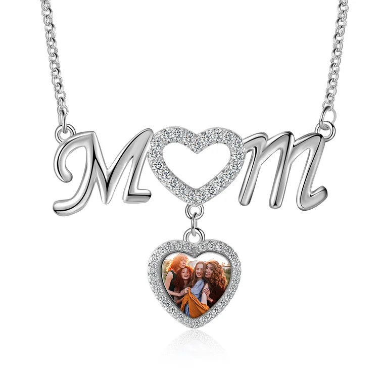 Mother's Day Gifts Personalized Mom Necklace Custom 1 Photo Heart Necklace Engraving 1 Name for Mom