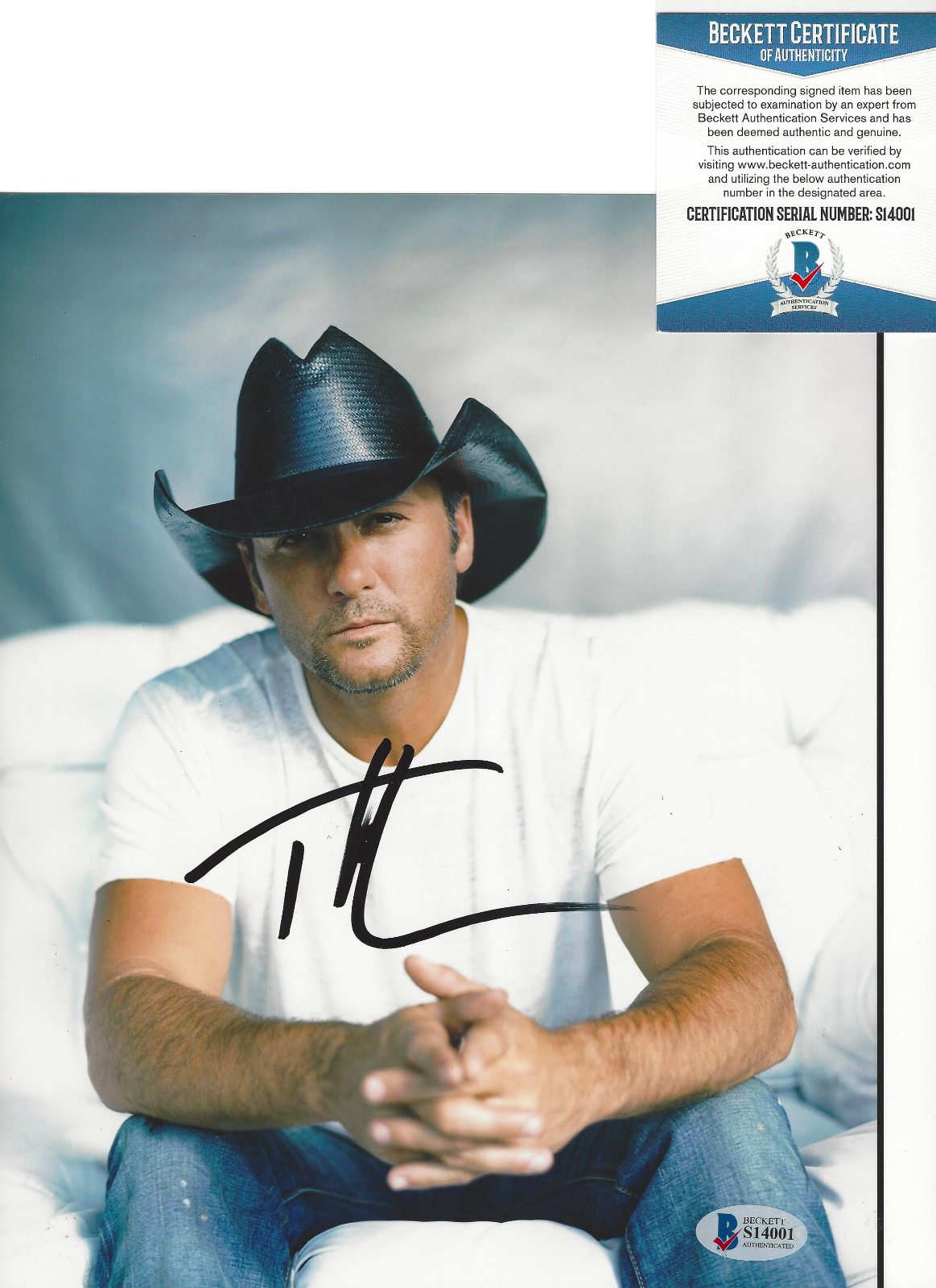 TIM MCGRAW COUNTRY MUSIC LEGEND SIGNED AUTHENTIC 8X10 Photo Poster painting BECKETT COA BAS