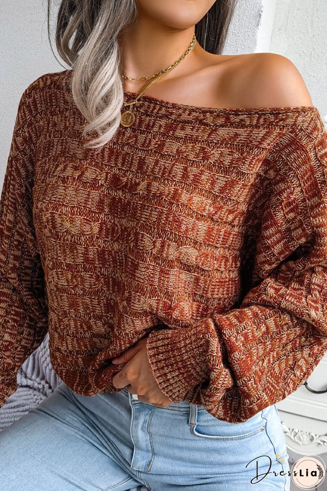 Cable Knit Wide Shoulder Short Length Sweaters Top