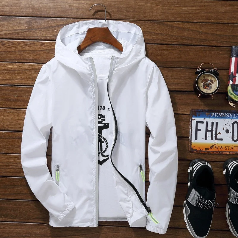 Ultra Light Men's Summer Hooded Jacket Super Thin Windbreaker Packable Skin Coat Sunscreen Waterproof Beach Casual Jackets