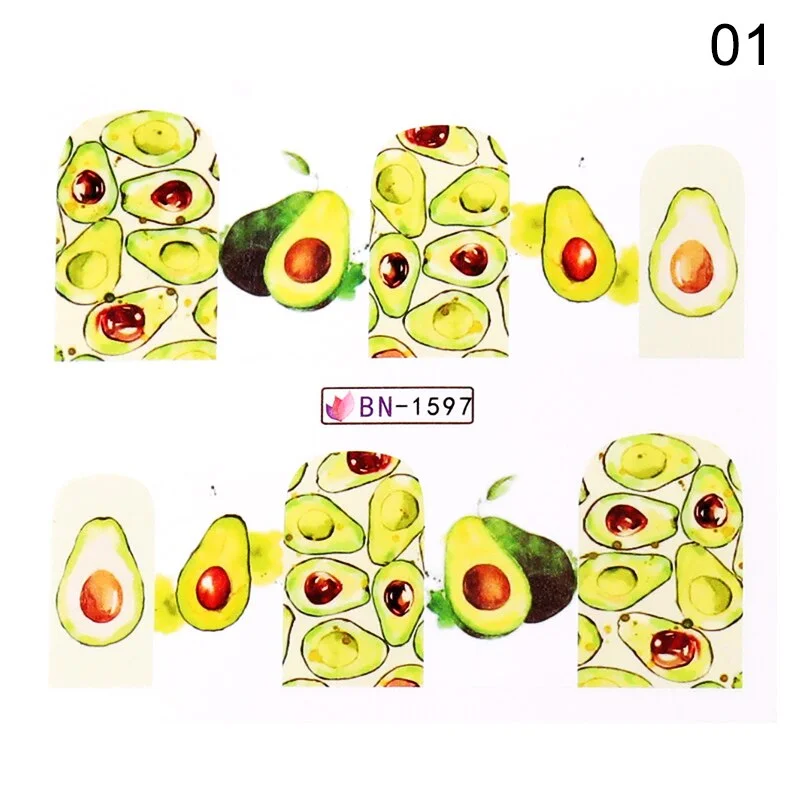 1PC 3D Nail Stickers Kiwi Avocado Lemon Banana Fruits Self-Adhesive Slider Nail Art Decorations Decals Manicure Accessories-Nail Inspo