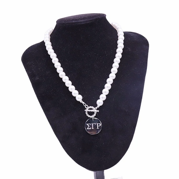 OT Buckle Pearl Strand Chain High Polish Stainless Steel Laser Greek Letters Sigma Gamma Rho Necklaces