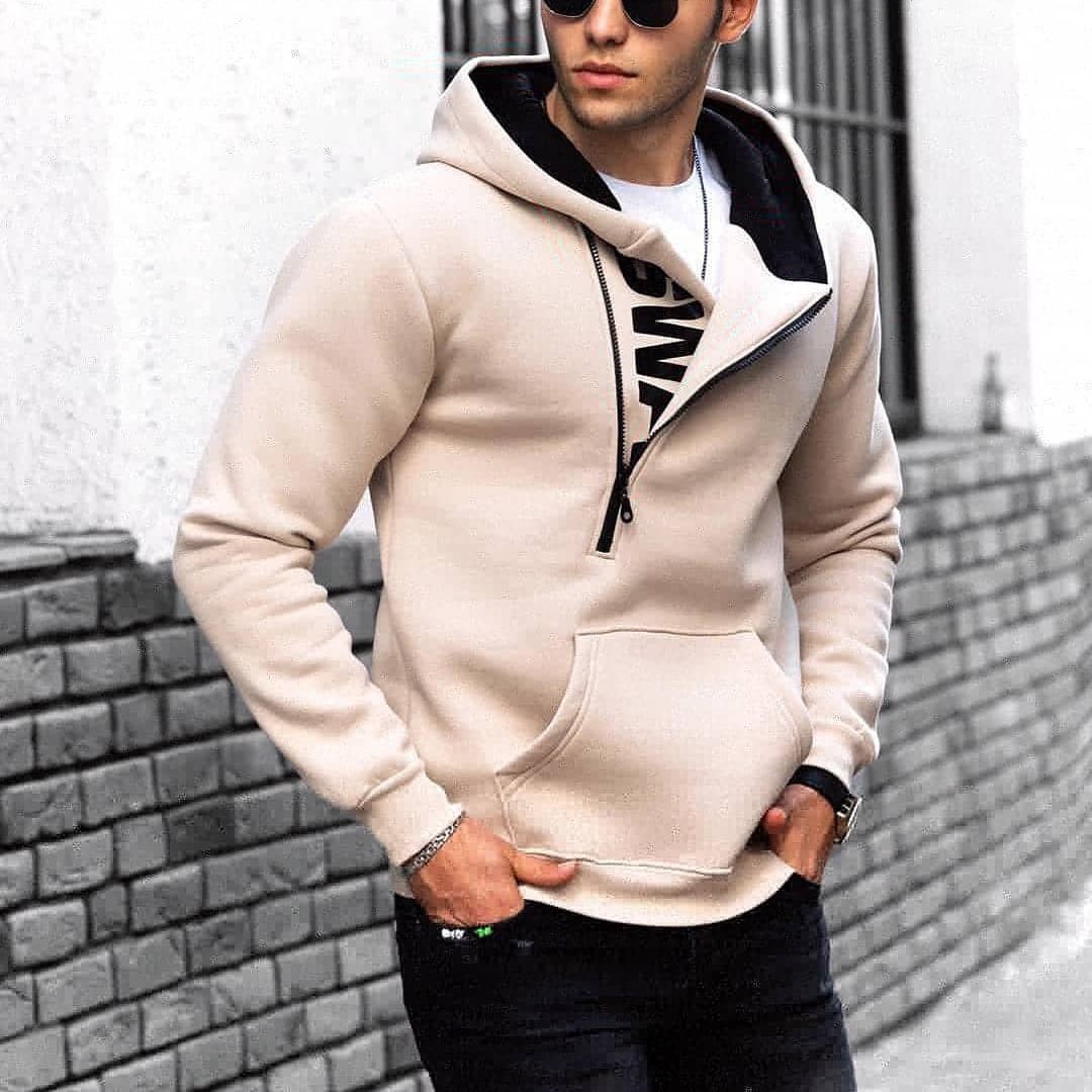 Men's Creative Solid Color Printed Long-sleeved Hooded Furry Sweater