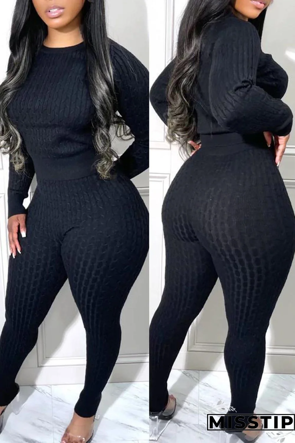 Rose Red Fashion Casual Solid Patchwork O Neck Long Sleeve Two Pieces