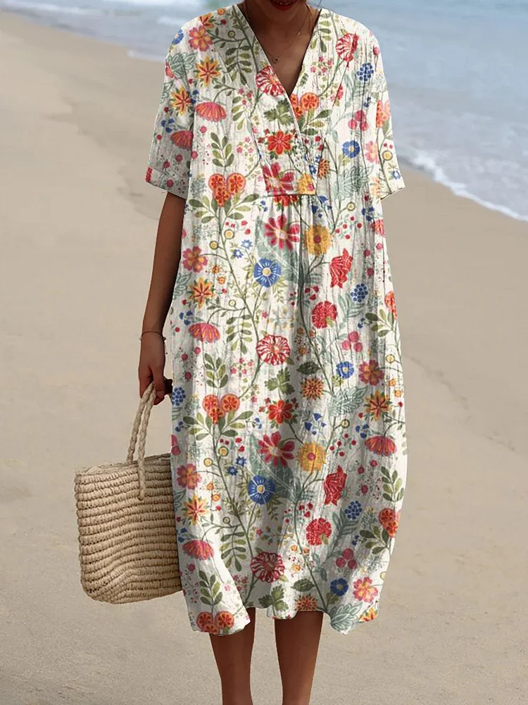 Women's Retro Flower Art Print  Casual Dress