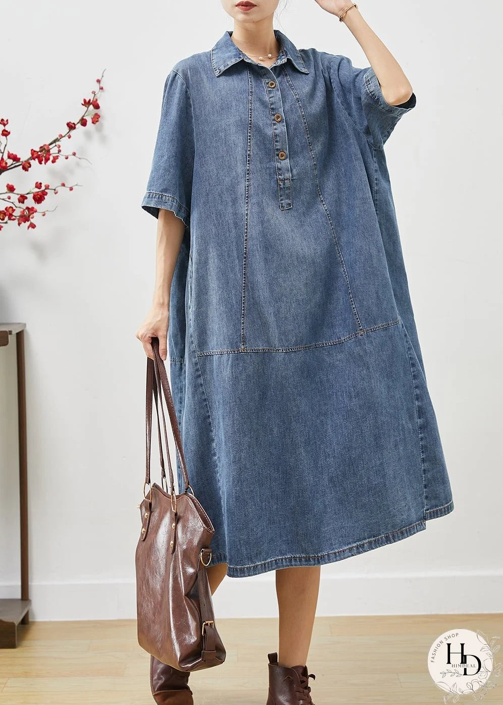 Unique Blue Oversized Patchwork Denim Dresses Summer