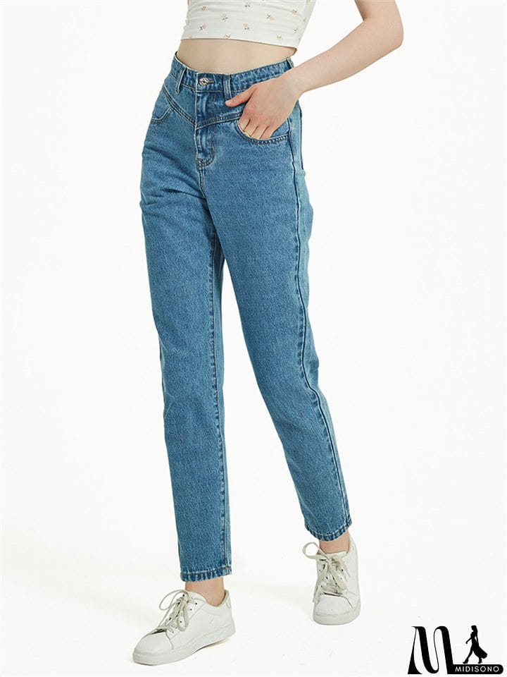 MidiSono - Daily Casual Style Washed Effect Slim Fit Harem Pants Denim Jeans for Women