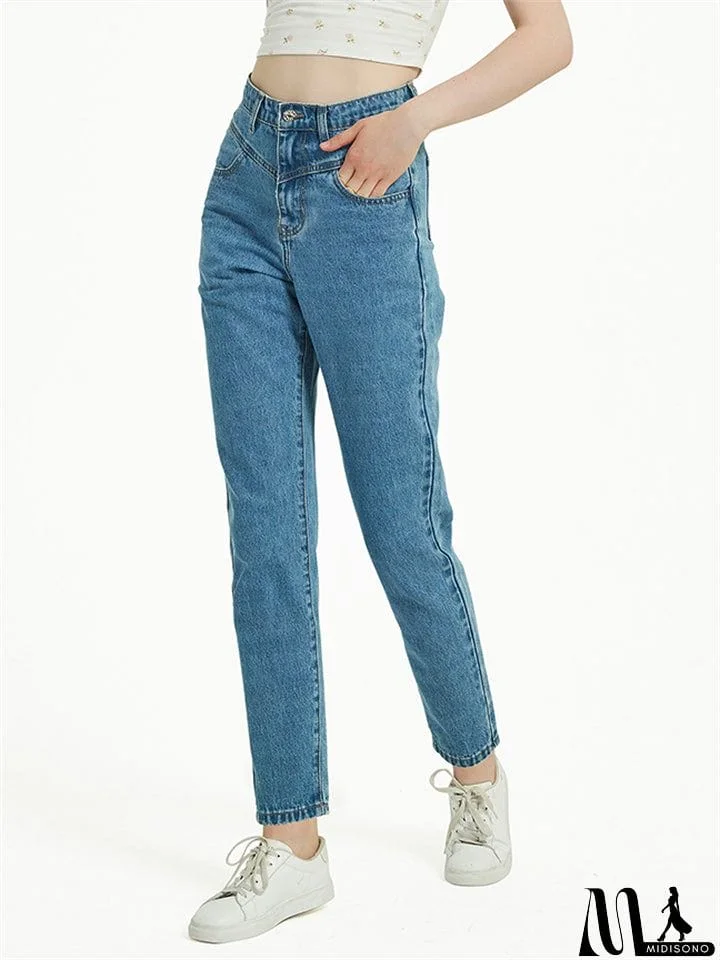 MidiSono - Daily Casual Style Washed Effect Slim Fit Harem Pants Denim Jeans for Women