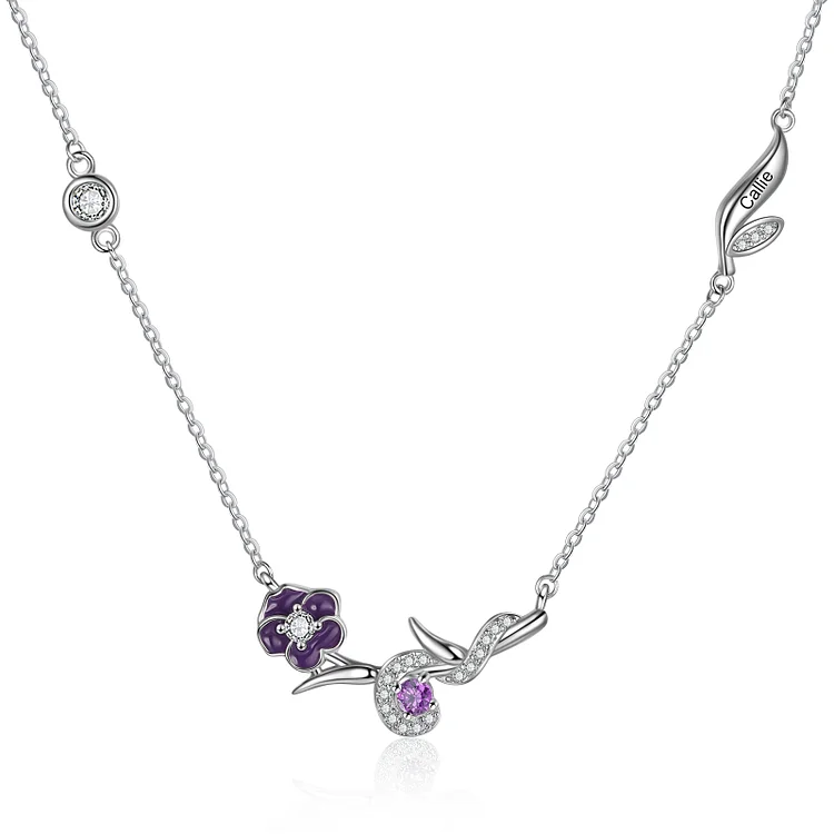 Violet Necklace with Birthstone February Birth Month Flower Necklace 