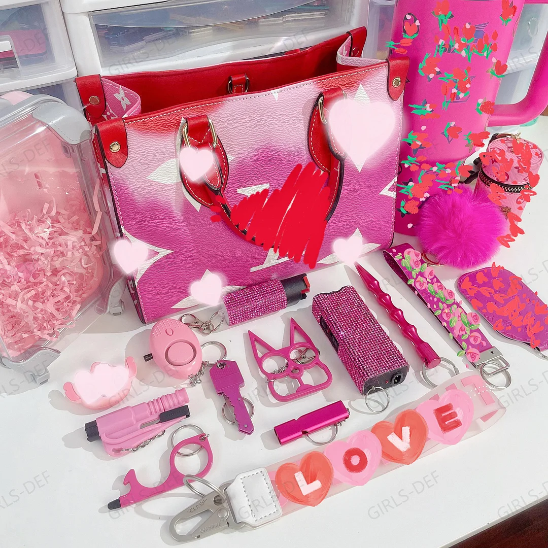 (NEW) Hot Pink and Baby Pink 3rd Gen French Designer Tote Bag self defense keychain with Tumbler