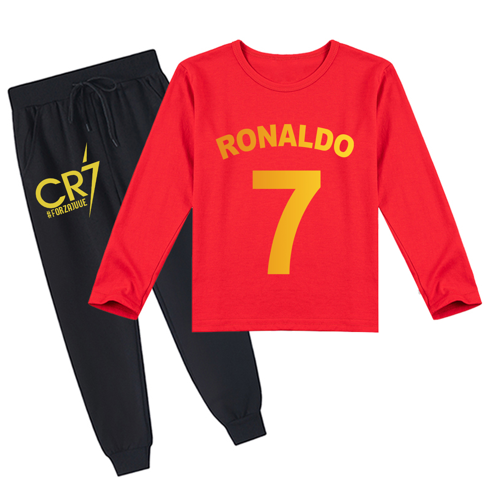 Mayoulove Cristiano Ronaldo Long Sleeve T-Shirt Set for Kids - Unisex Soccer Apparel, Perfect Gift for Young Fans-Mayoulove