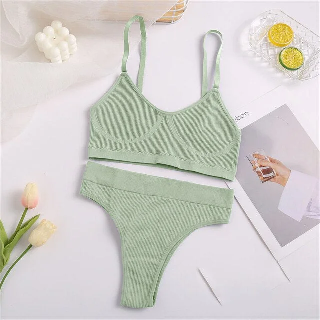 FINETOO Seamless Bra Set Women Underwear Sexy Crop Top Suit Bralette Female Lingerie Basic Stretchy Ribbed Tank Tops S-XL