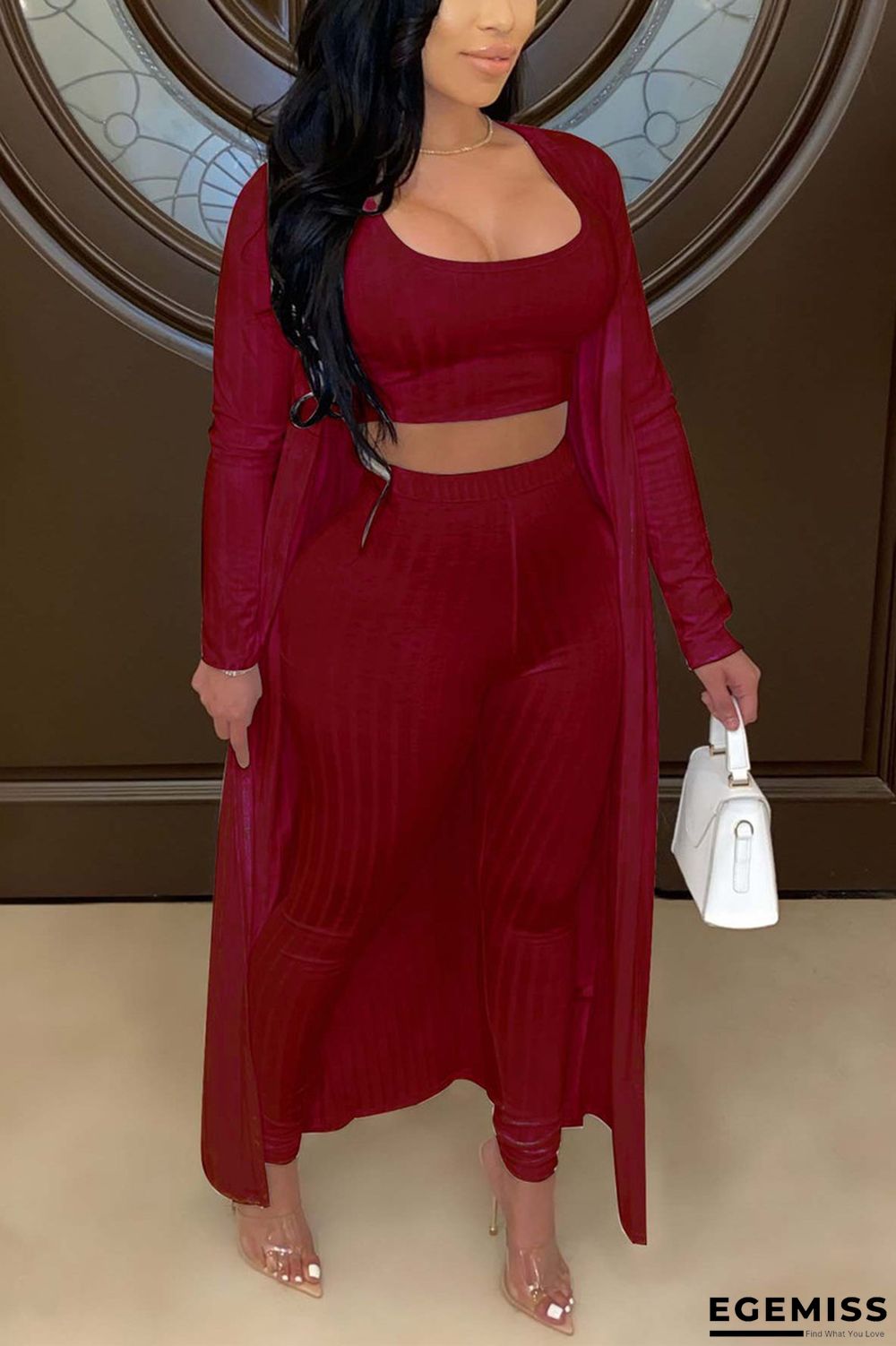 Wine Red Fashion Casual Vest Trousers Coats Set | EGEMISS