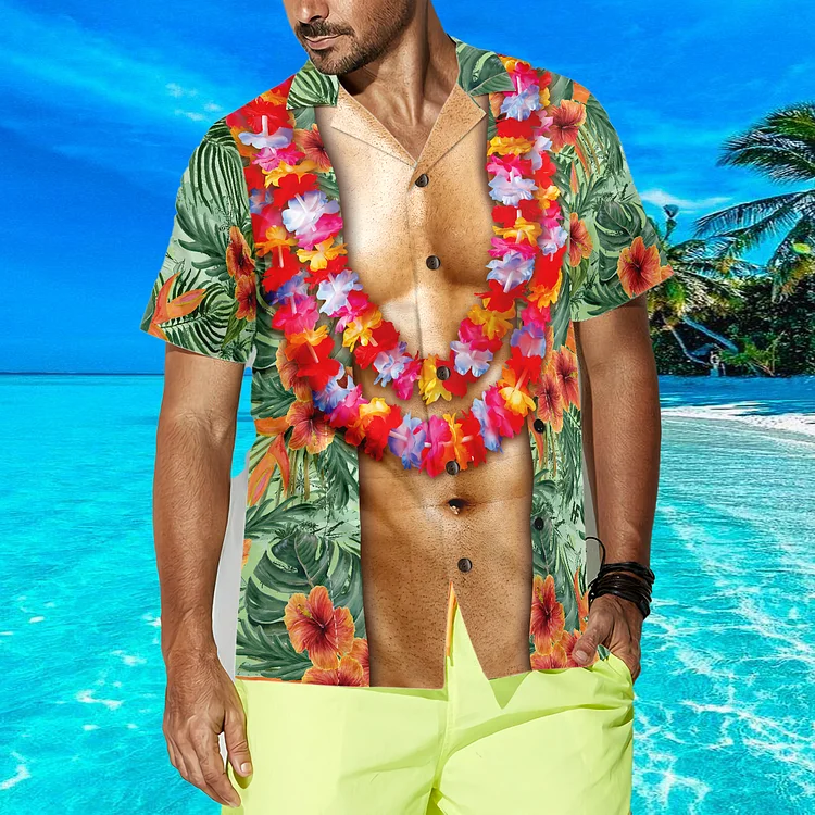 BrosWear Stylish Fun Hawaii Vacation Cuban Collar Shirt