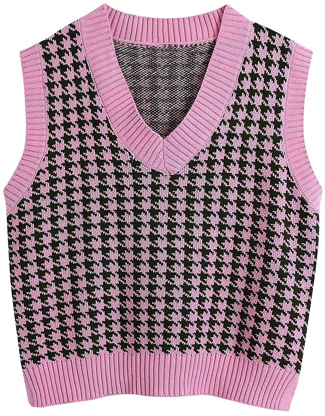 Wongn Wongn And Winter New Women's Thousand Bird Case Knitting Vest V Neck Sleeveless Sweater