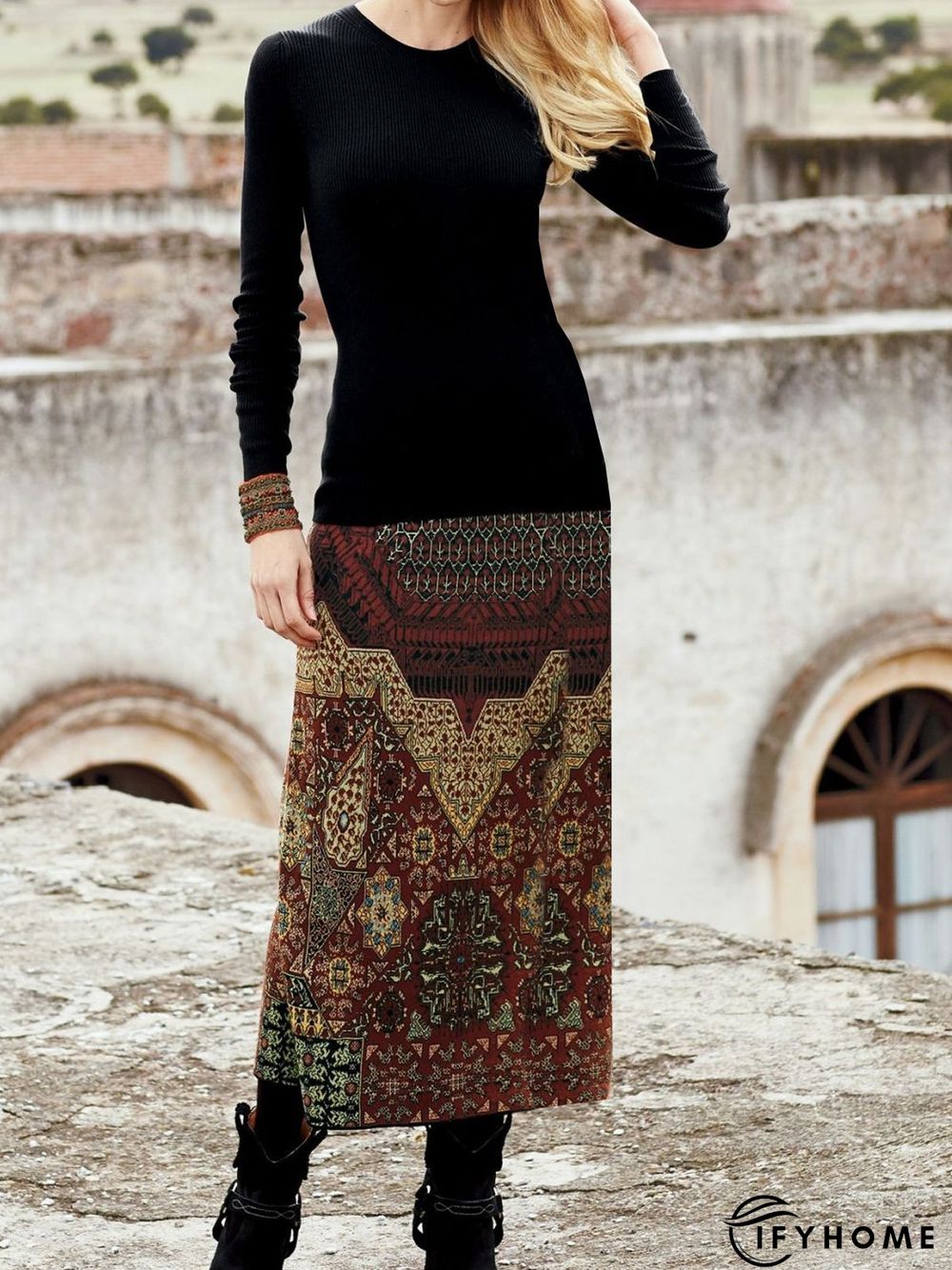 Vintage Regular Fit Crew Neck Dress | IFYHOME