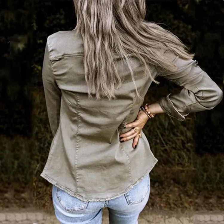 Brownm Splicing Fashion Casual Denim Shirt Jacket