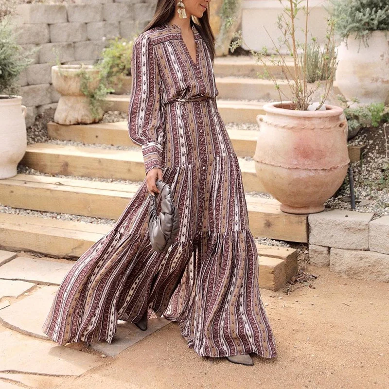 Toloer Toloer Spot Women's Wear In 2023 Autumn Temperament Cardigan Bohemian Fashion Print Long Dress-Outfit Ideas