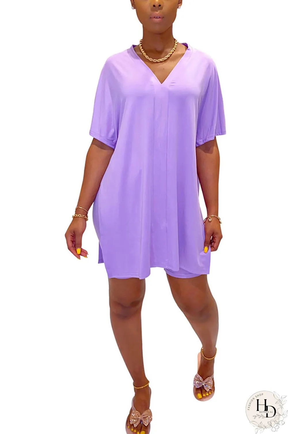 Coffee Fashion Street Solid Two Piece Suits Straight Short Sleeve Two Pieces