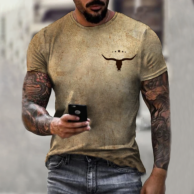 BrosWear Men'S Western Retro Color Short Sleeve T-Shirt