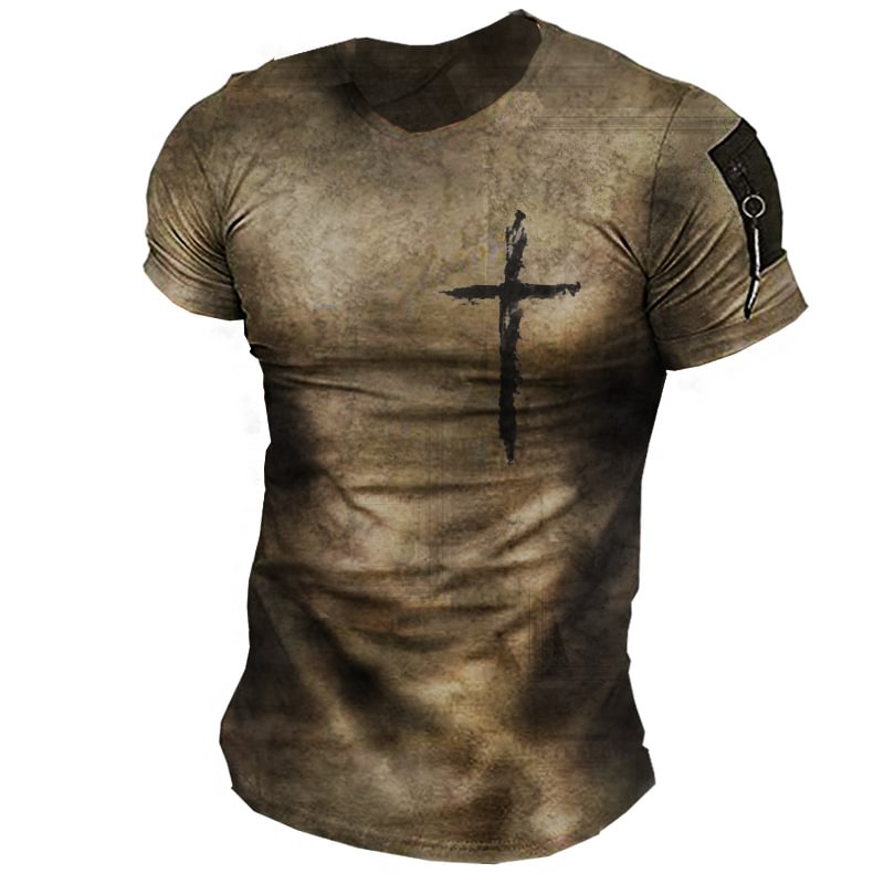 Mens Retro Casual Cross Print T-shirt-Compassnice®