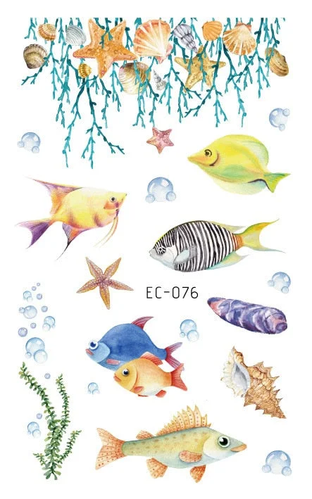 24 kinds Temporary Tattoo Stickers for Kids Cute Cartoon Tropical Fish Marine faux tatouage temporaire Disposable Children Gift