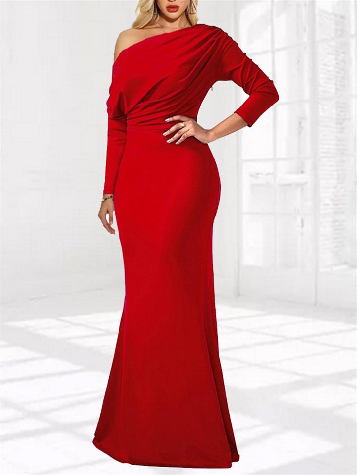  thdmladies Gorgeous One Shoulder Pleated Bodice Mermaid Dress for Prom thedmladies