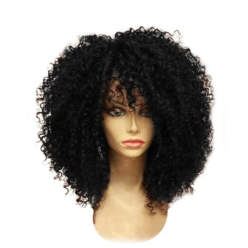 Perucă din păr sintetic, lungime medie, cârlionțată stil afro