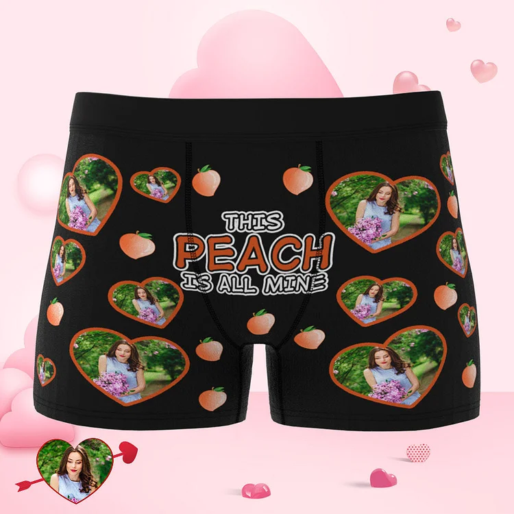 Custom Face Heart Boxer This Peach Is All Mine Personalized Valentine's Day Gifts