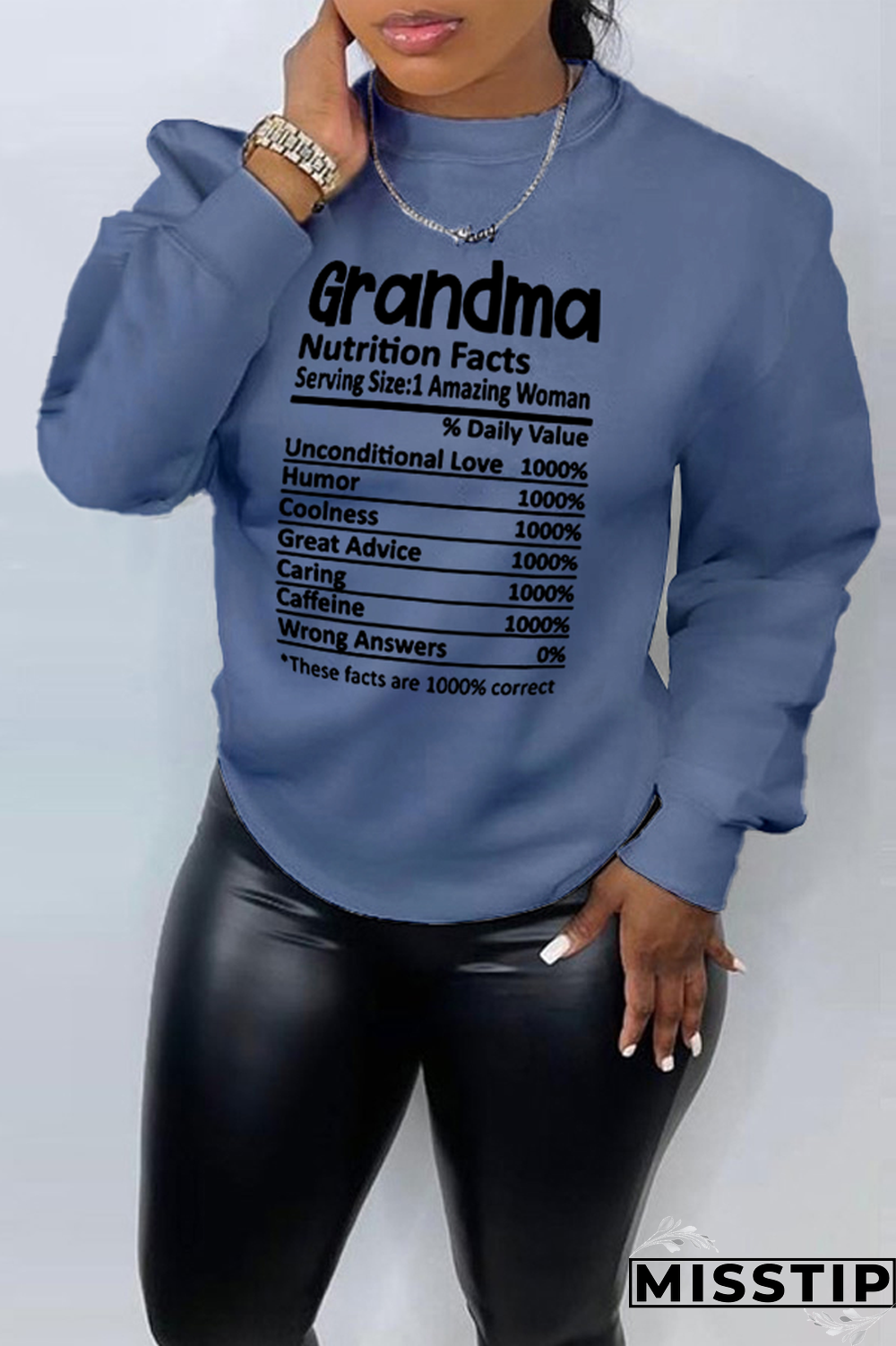 Blue Street Basis Print Patchwork Letter O Neck Tops