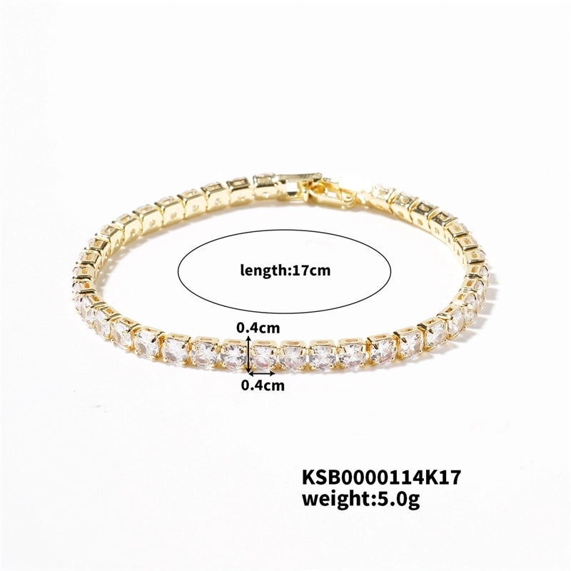 Hip-Hop Solid Color Copper Inlay Zircon K Gold Plated Rhodium Plated Unisex Tennis Bracelet